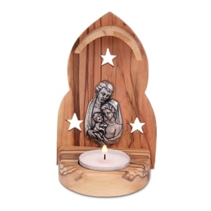 Olive Wood Holy Family Mini Candle Holder