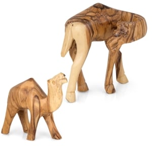 Olive Wood Mother and Child Camel Figurines