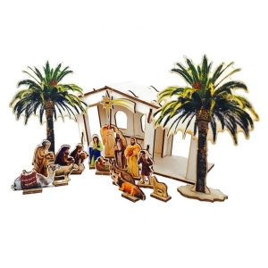 16-Piece DIY Nativity Set Birth of Jesus 3D Wooden Puzzle (Colored)