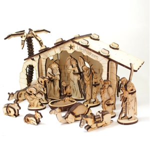 Large Wooden Bethlehem Nativity Scene Self-Assembly 3-D Set 