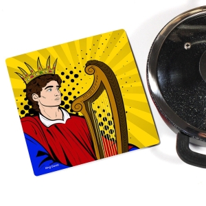 Wooden Trivet Featuring King David and Harp