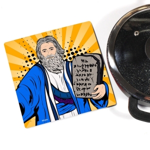 Wooden Trivet Featuring Moses and Two Tablets