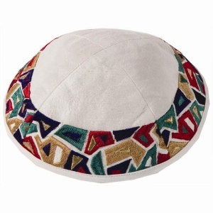 Yair Emanuel Multicolored Embroidered Geometric Silk Kippah