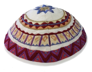 Yair Emanuel Embroidered Silk Kippah with Geometric Design (Colorful)