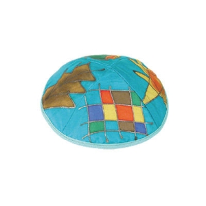Yair Emanuel Hand Painted Silk Kippah with Abstract Design (Turquoise)