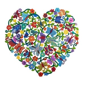 Yair Emanuel Butterflies & Flowers Love Heart Colorful Metal Wall Hanging