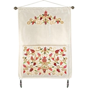 Yair Emanuel Embroidered Pomegranates Wall Hanging with Pouch
