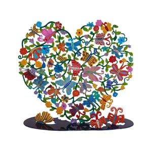 Yair Emanuel Flowers & Butterflies Love Heart Colorful Metal Sculpture