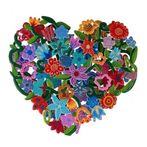 Yair Emanuel Hand-Painted Heart With Flowers Metal Cut-Out 
