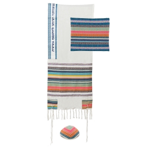 Yair Emanuel Multicolored Striped Prayer Shawl (Tallit) with Blessing Set