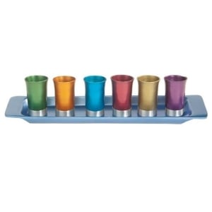 Yair Emanuel Set of 6 Anodized Aluminum Communion Cups With Tray (Choice of Color)