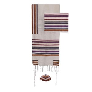 Yair Emanuel Hand-Woven Prayer Shawl (Tallit) -  Multicolored Stripes with Matching Bag & Kippah