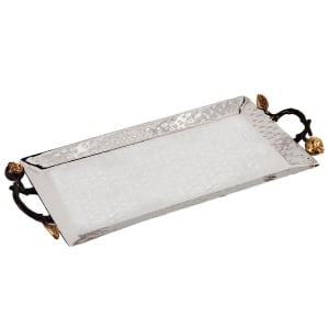 Yair Emanuel Stainless Steel Tray with Pomegranate Design & Hammered Finish
