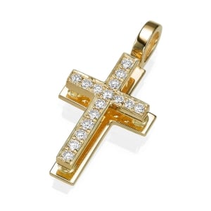 Yaniv Fine Jewelry 18K Gold Latin Cross Pendant with Diamonds (Variety of Colors)