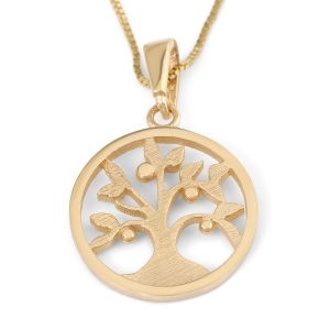 14K Gold Round Tree of Life Pendant Necklace (Choice of Color)