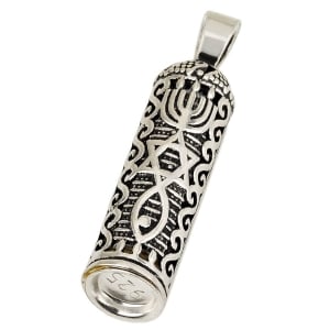 Rhodium Plated Sterling Silver Messianic Grafted-In Mezuzah Necklace