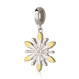 Emuna Studio Rhodium Plated Silver Star of Bethlehem Pendant Charm with CZ and Gold Accent