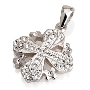 Rhodium Plated Sterling Silver Jerusalem Cross Pendant with Crystal Stones (Choice of Colors)