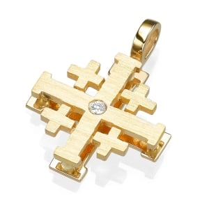 Yaniv Fine Jewelry Two-Tier 18K Gold Jerusalem Cross Pendant with Diamond - Choice of Yellow, White or Rose Gold