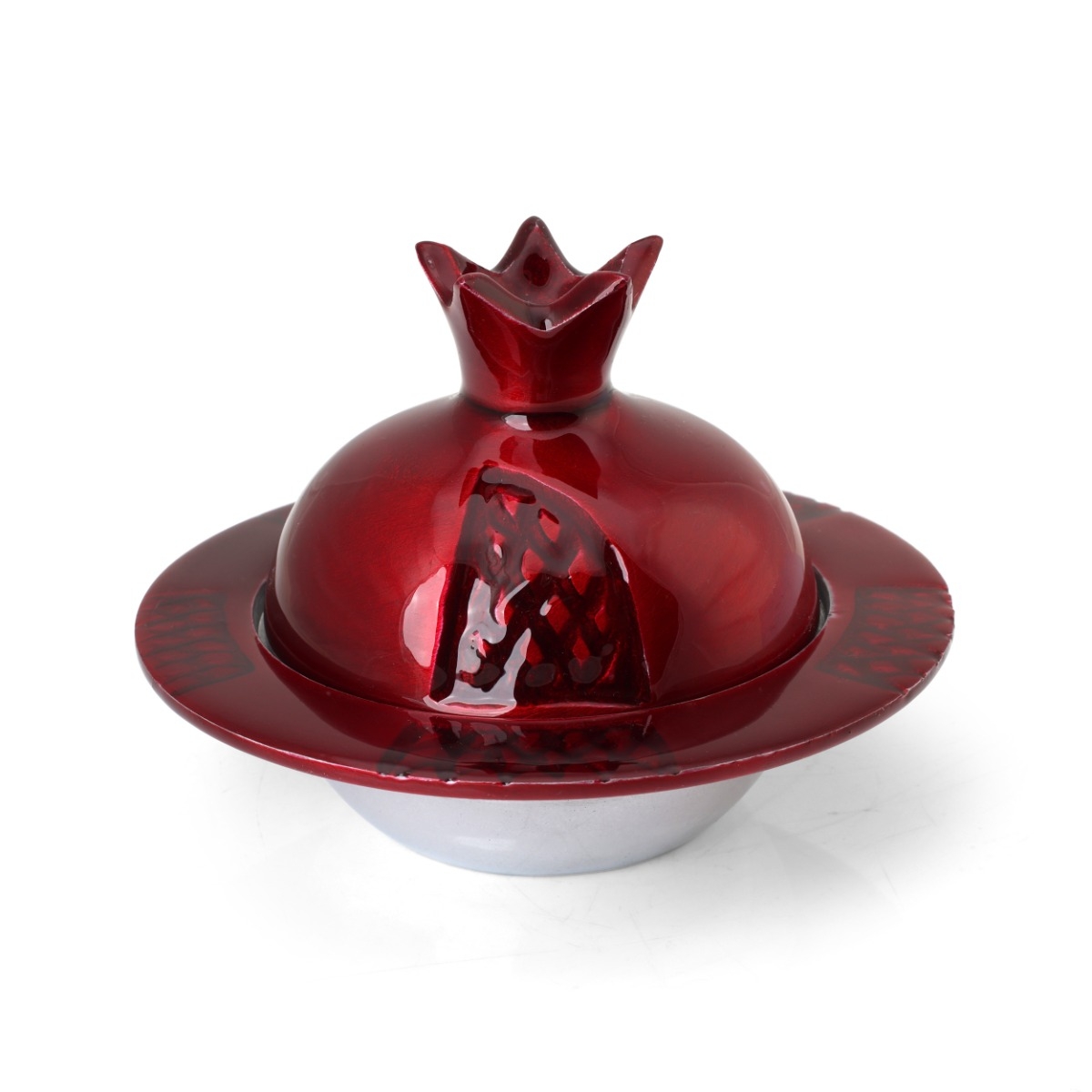 Red Aluminum Pomegranate Shaped Honey Dish with Spoon - 5