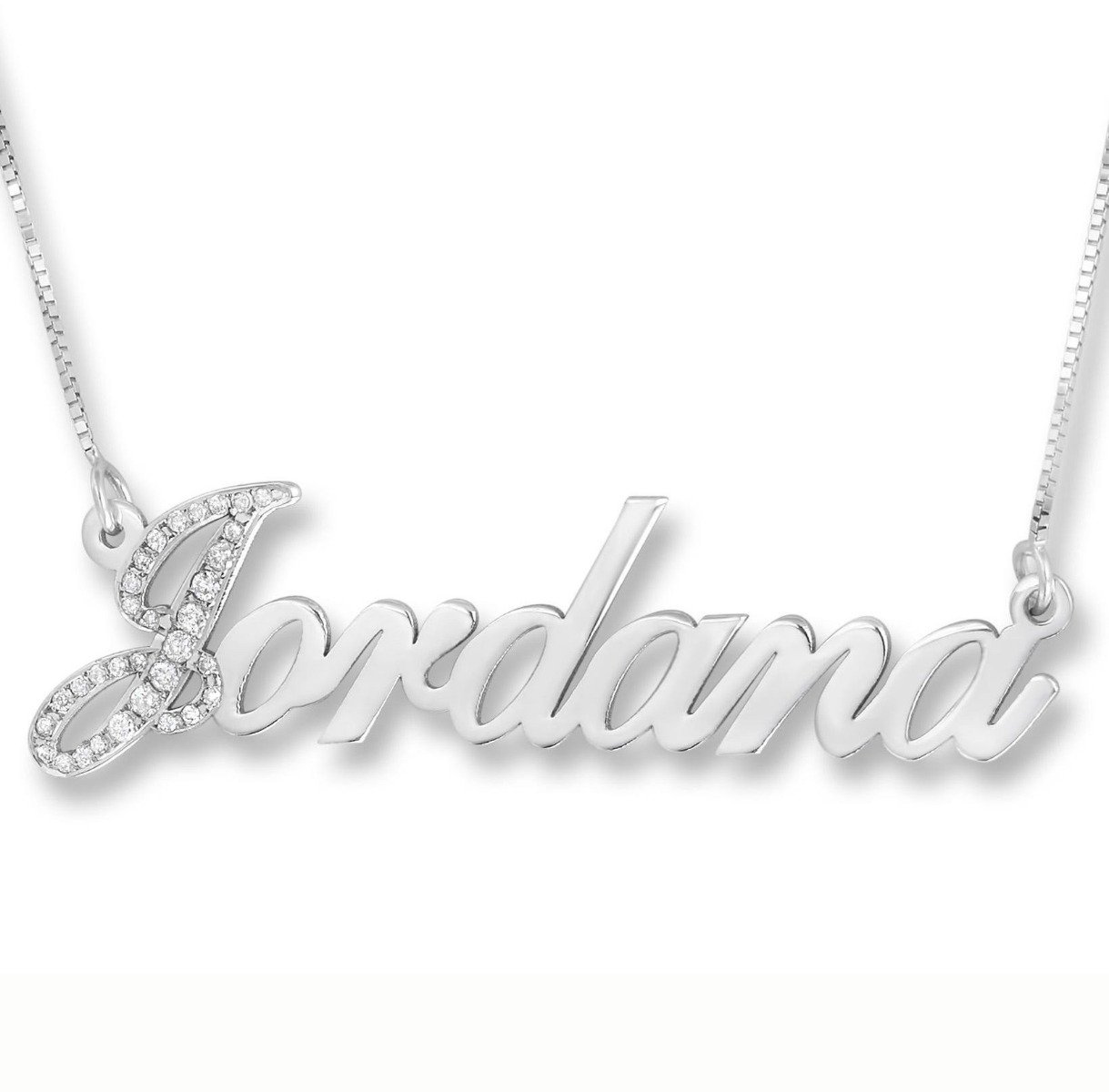 14K White Gold Name Necklace With Diamond-Accented First Letter - 1