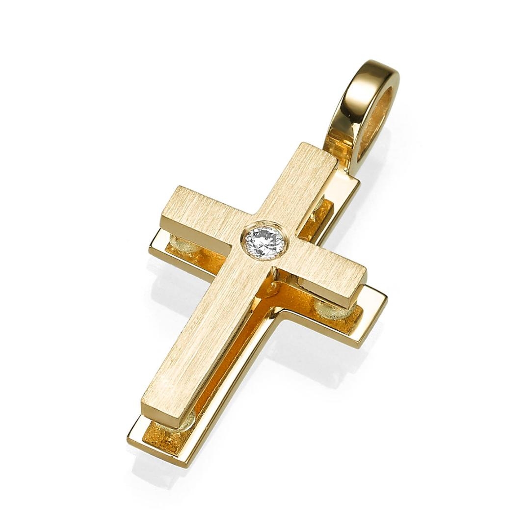 Yaniv Fine Jewelry Two-Tier 18K Gold Latin Cross Pendant with Diamond (Variety of Colors) - 1