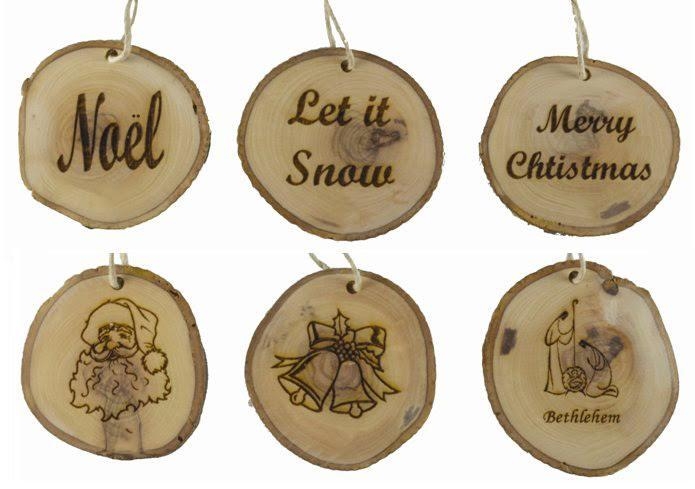 Olive Wood Christmas Cheer Ornament Set - 6 pieces  - 1