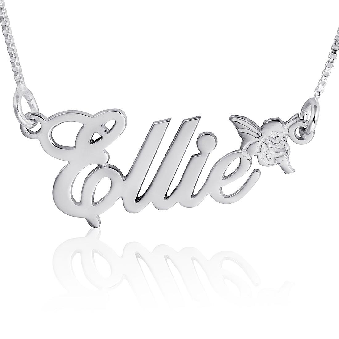 14K White Gold Angel Personalized Name Necklace - 1