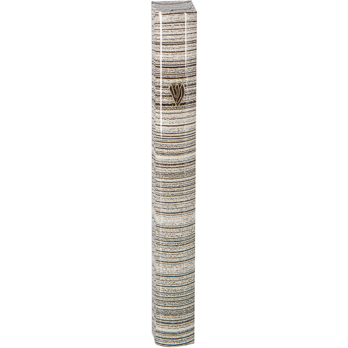 Large Hexagonal Gray Brushed Stripes Aluminum Mezuzah Case  - 1