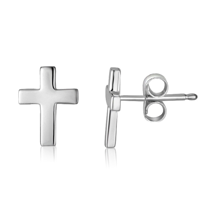 Sterling Silver Sleek Latin Cross Stud Earrings - 1