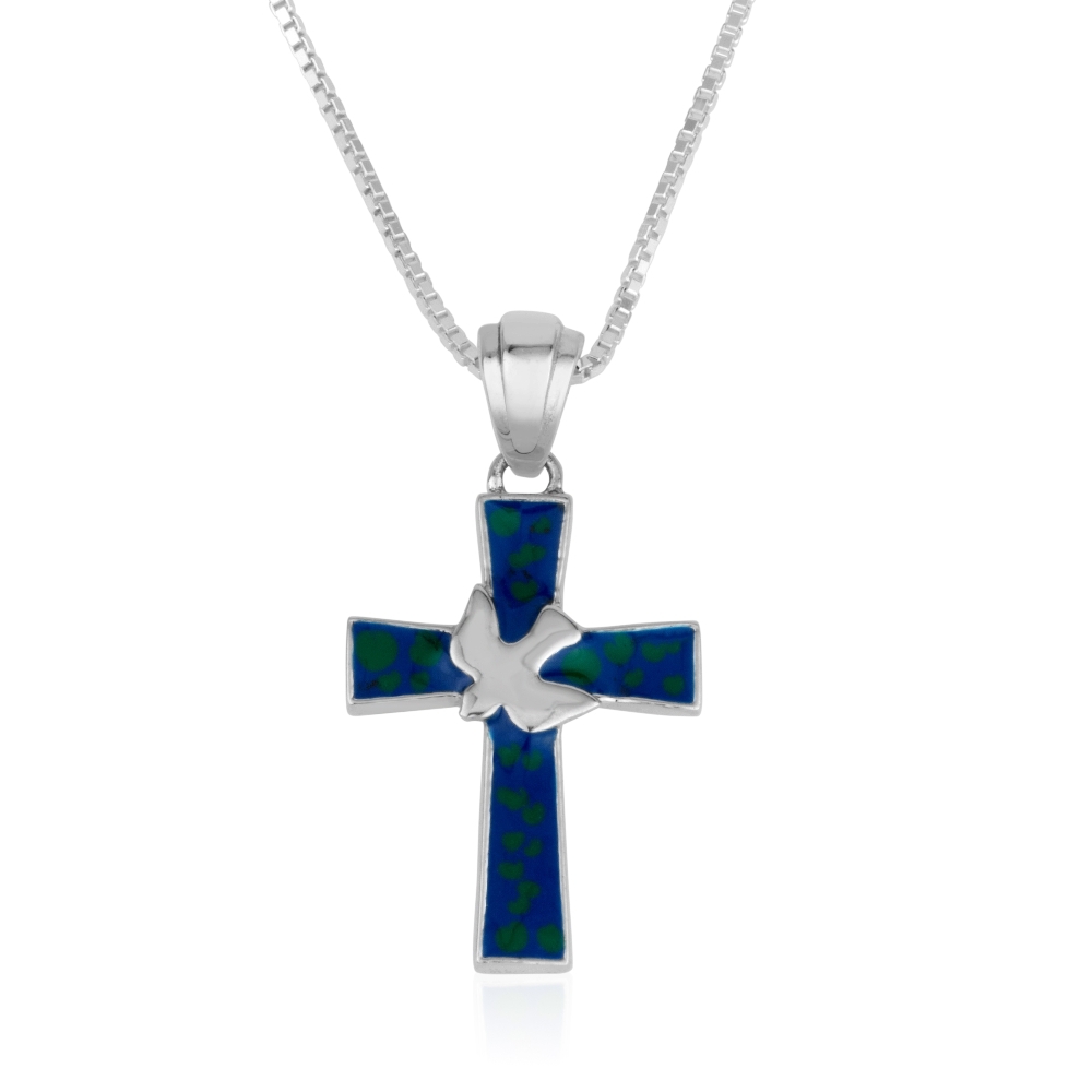 Sterling Silver and Enamel Cross Pendant with Holy Spirit - 1