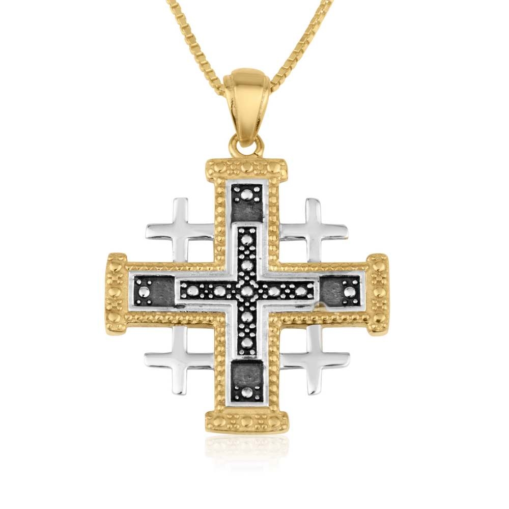 Two-Tone Gold-Plated Silver Men's Jerusalem Cross Pendant - 1