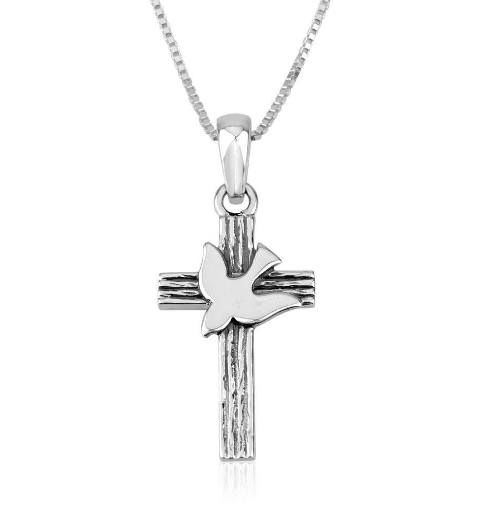 Sterling Silver Cross with Dove Pendant Charm 1