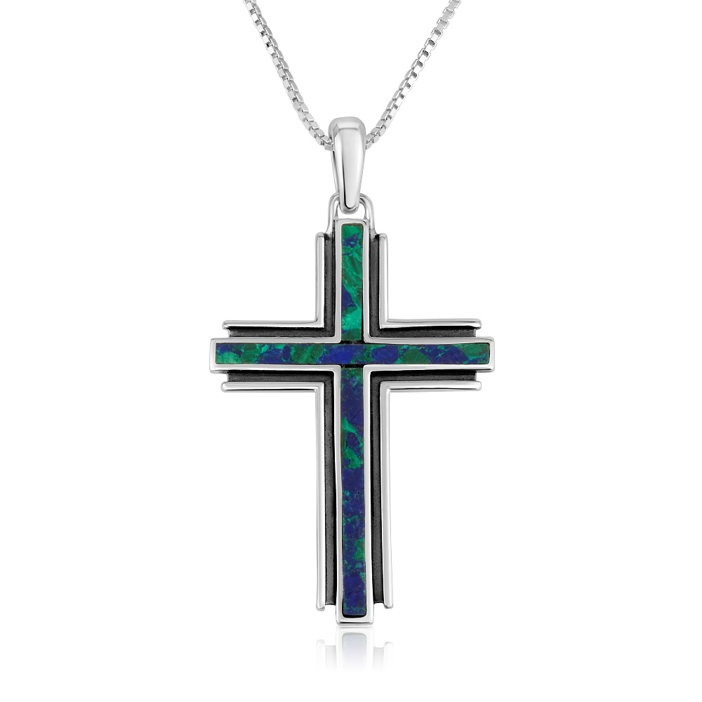 Sterling Silver Unisex Cross Pendant with Eilat Stone - 1
