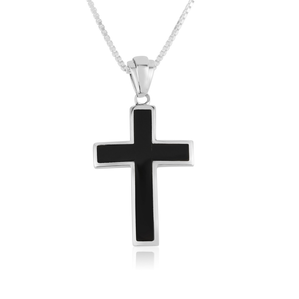 Sterling Silver and Onyx Latin Cross Pendant - 1