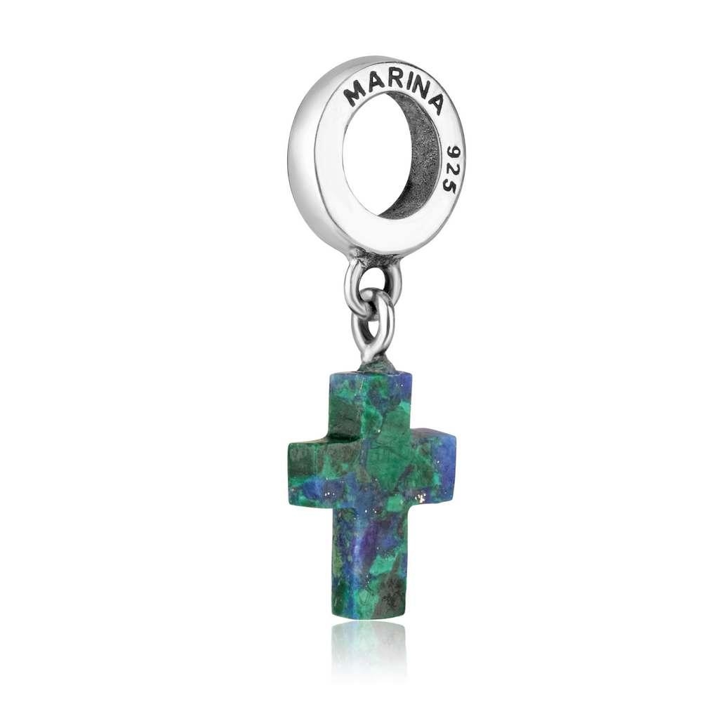 Marina Jewelry Sterling Silver Eilat Stone Cross Pendant Charm Bead  - 1