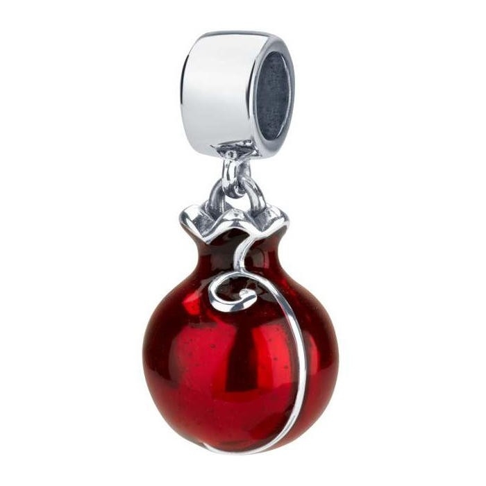 Marina Jewelry Sterling Silver and Red Enamel Pomegranate Pendant Charm - 1