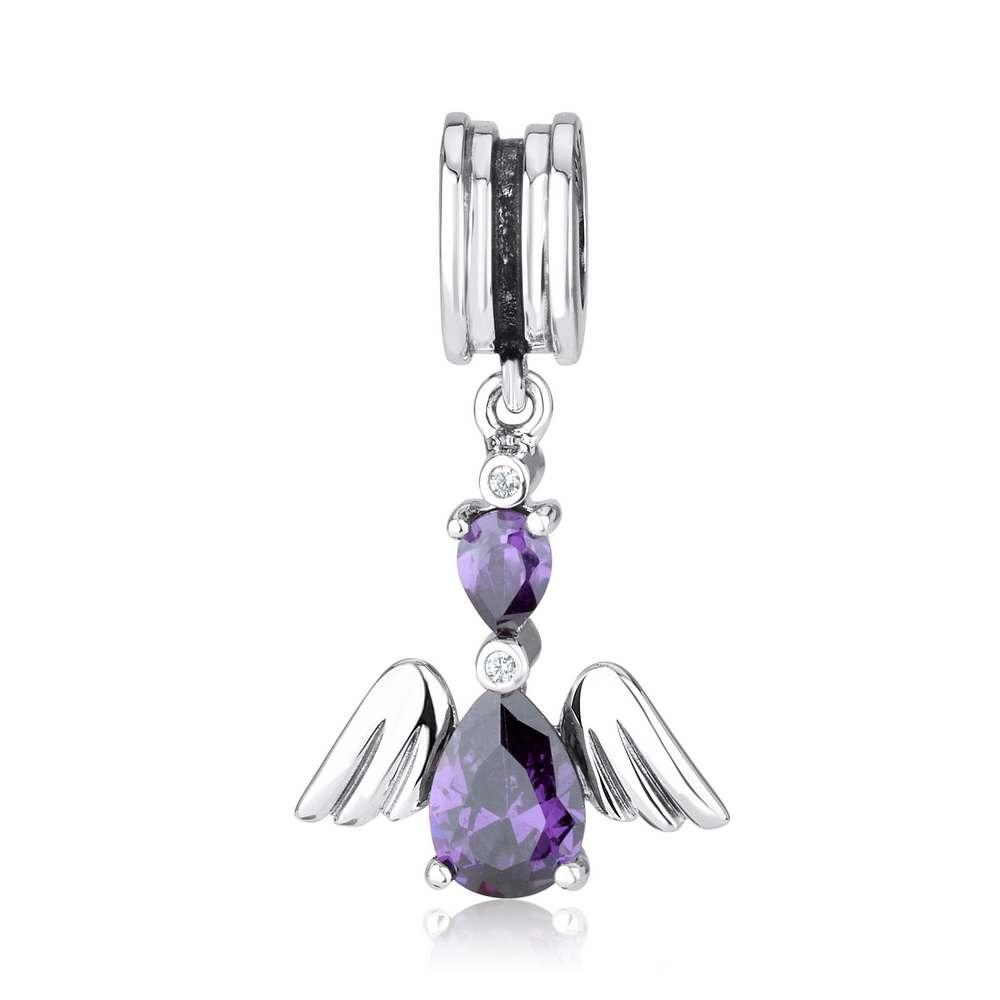 Marina Jewelry Sterling Silver Angel Pendant Charm with Amethyst and Cubic Zirconia Stones - 3