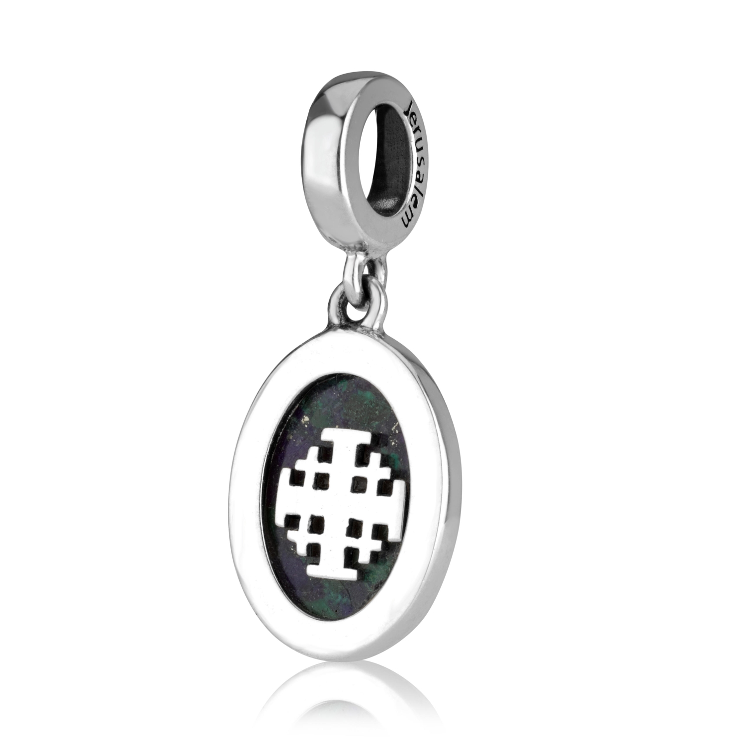 Marina Jewelry Sterling Silver Jerusalem Cross Pendant Bead with Eilat Stone - 1
