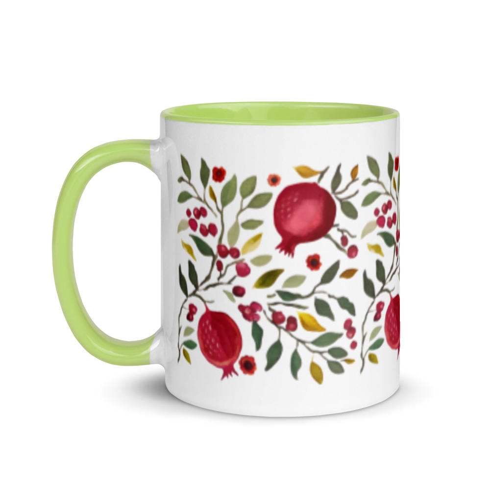 Pomegranates and Floral Design Mug - Color Inside - 1