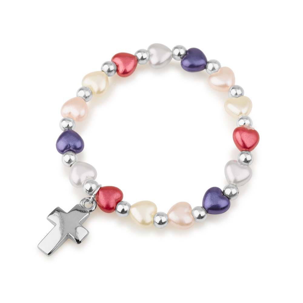 Marina Jewelry Colorful Faux Pearl Beaded Bracelet with Roman Cross Charm - 1