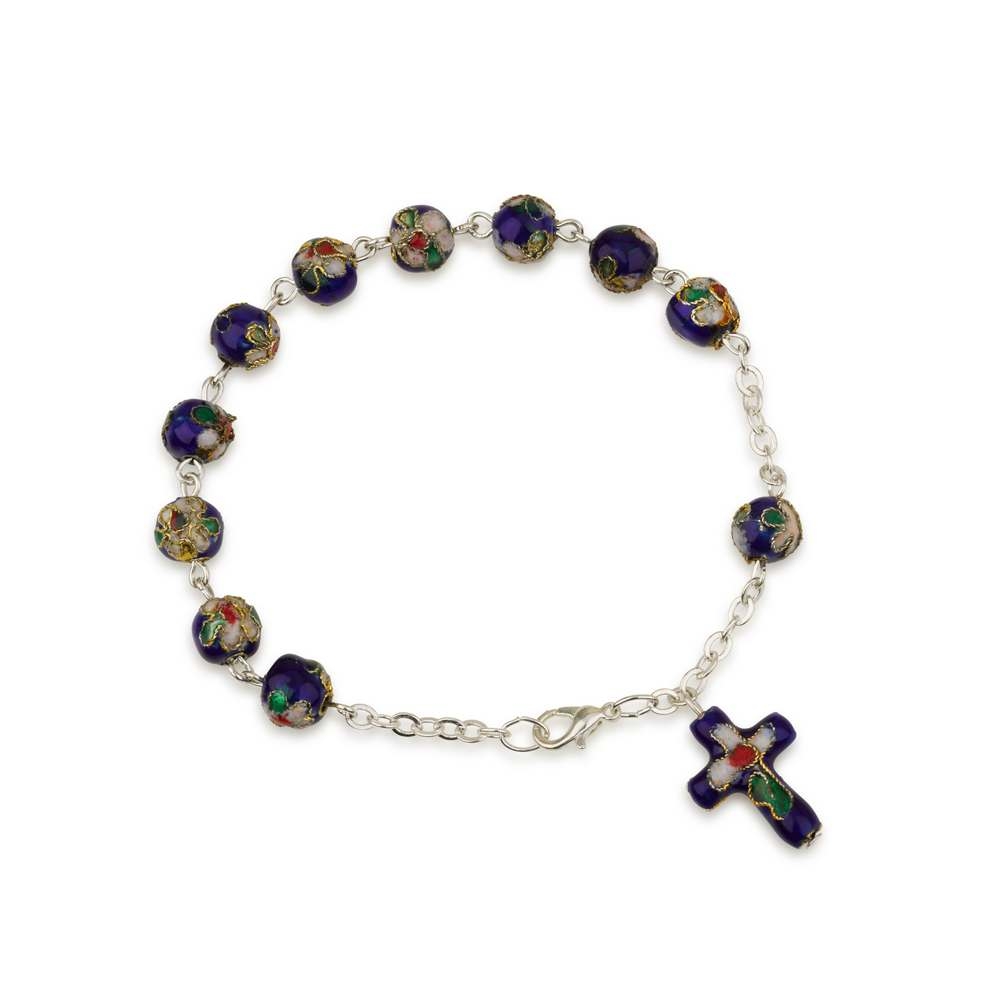 Holyland Rosary Multicolored Floral Beaded Rosary Bracelet with Roman Cross Charm - 1