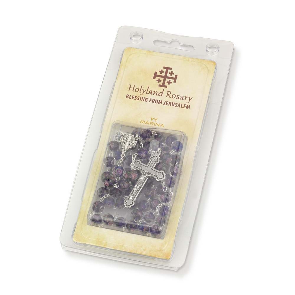 Holyland Rosary Faceted Purple Floral Beaded Rosary with Crucifix and Jerusalem Cross - 5