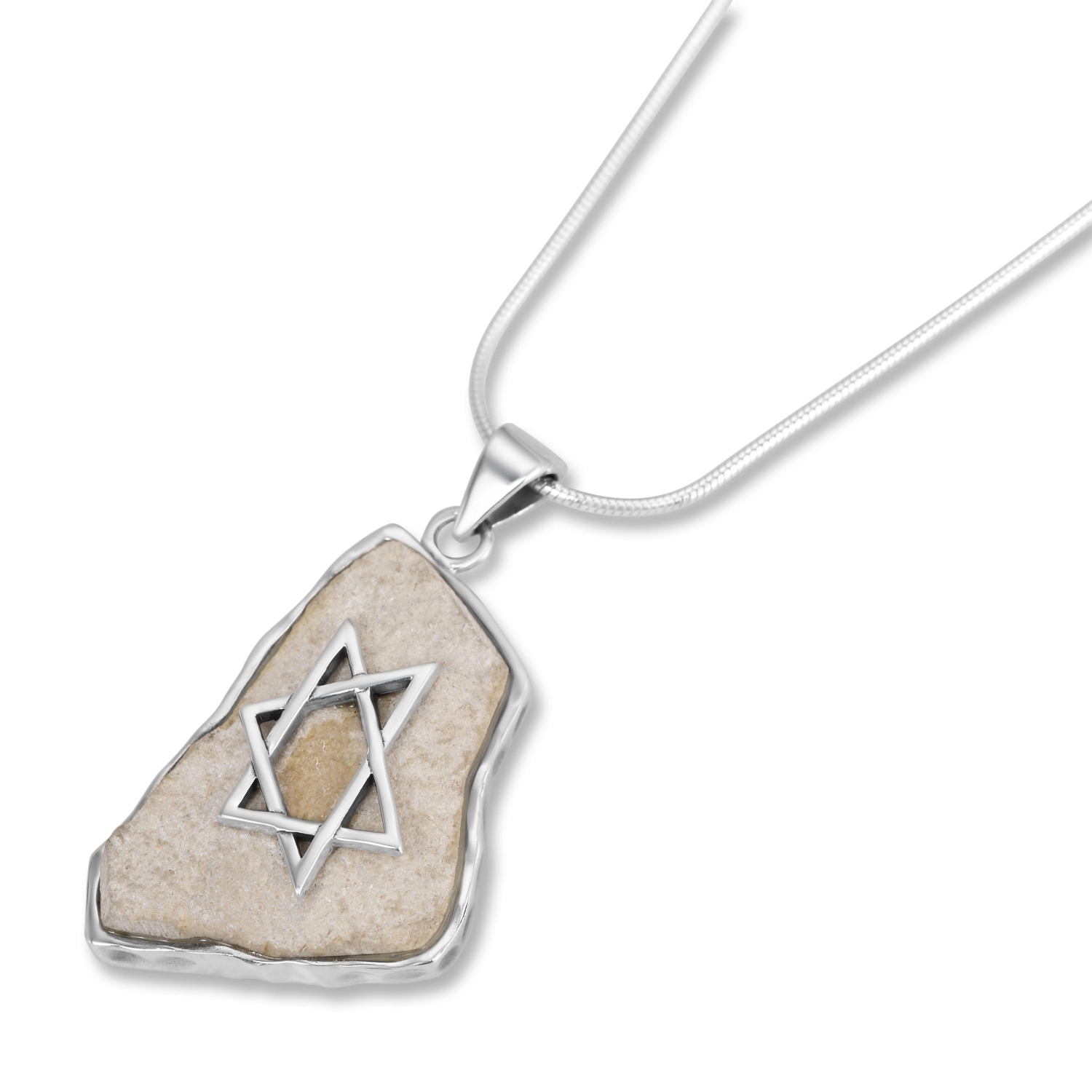 Jerusalem Stone Necklace with Sterling Silver Star of David - 1