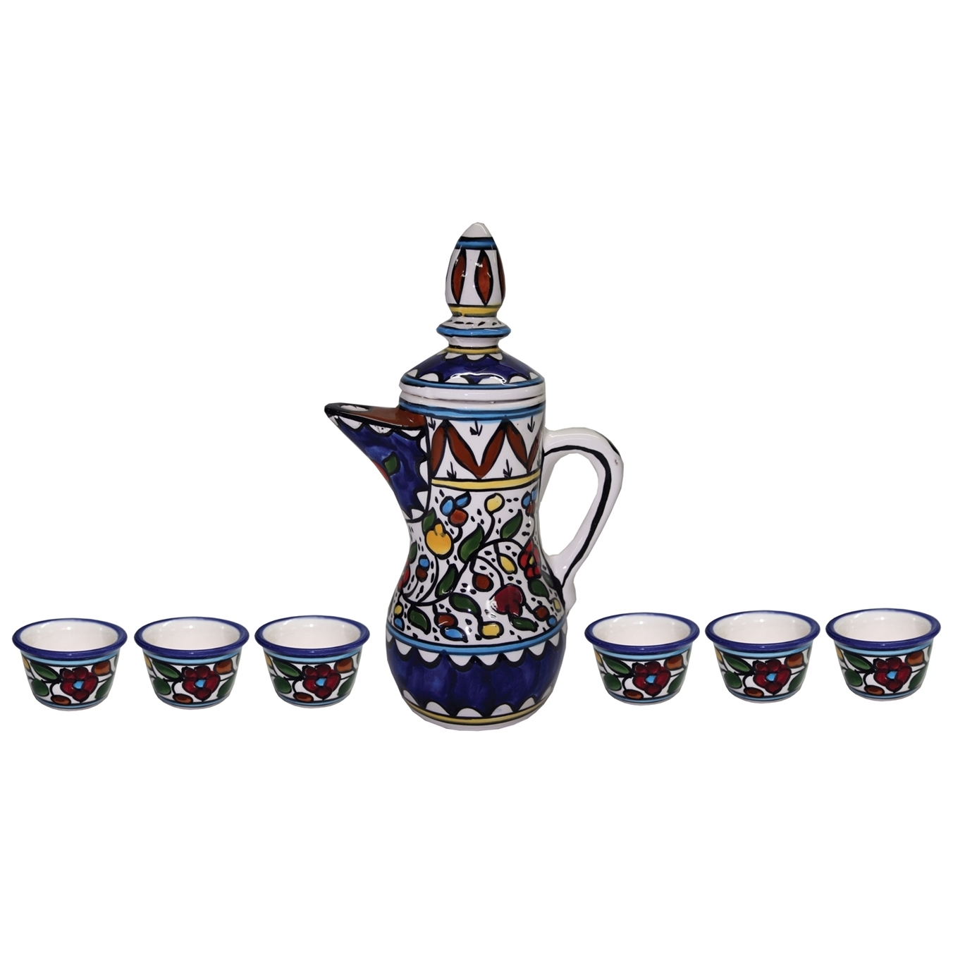 Armenian Ceramic Colorful Flowers 8-Piece Coffee Set - 1
