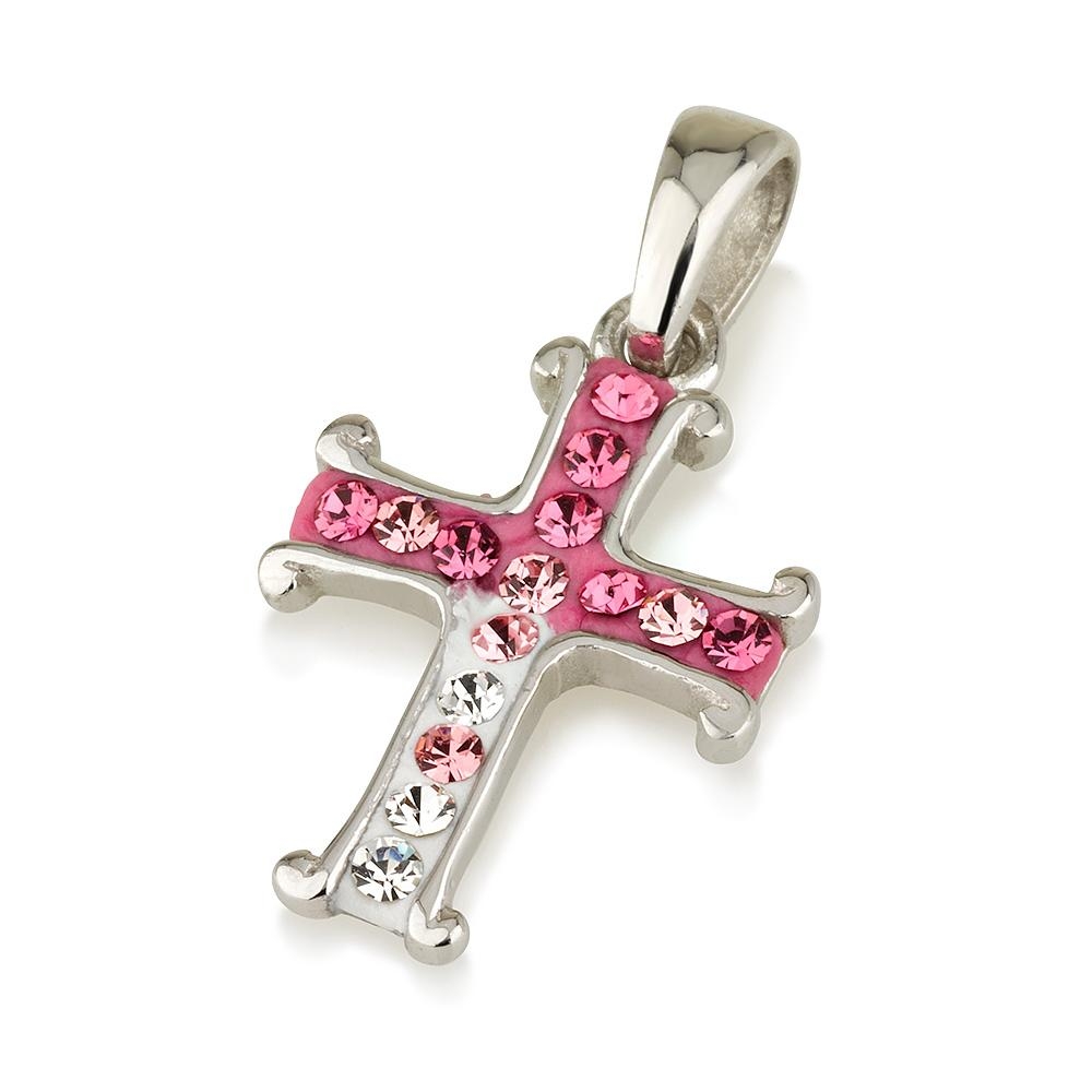 925 Sterling Silver Cross Pendant with Zircon Stones (Choice of Color) - 1