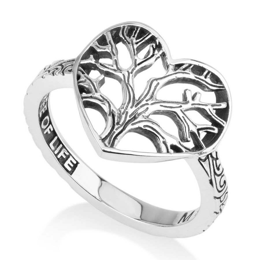 925 Sterling Silver Heart Ring with Tree of Life - 1