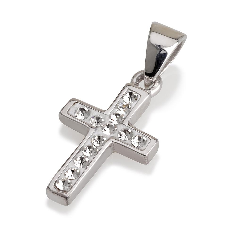 925 Sterling Silver Roman Cross Pendant with Zircon Stones (Choice of Color) - 1