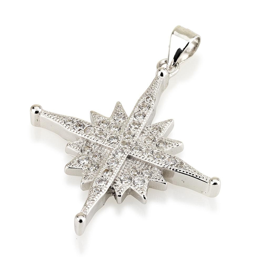 925 Sterling Silver Vintage Star of Bethlehem Pendant with Zircon Stones - 1