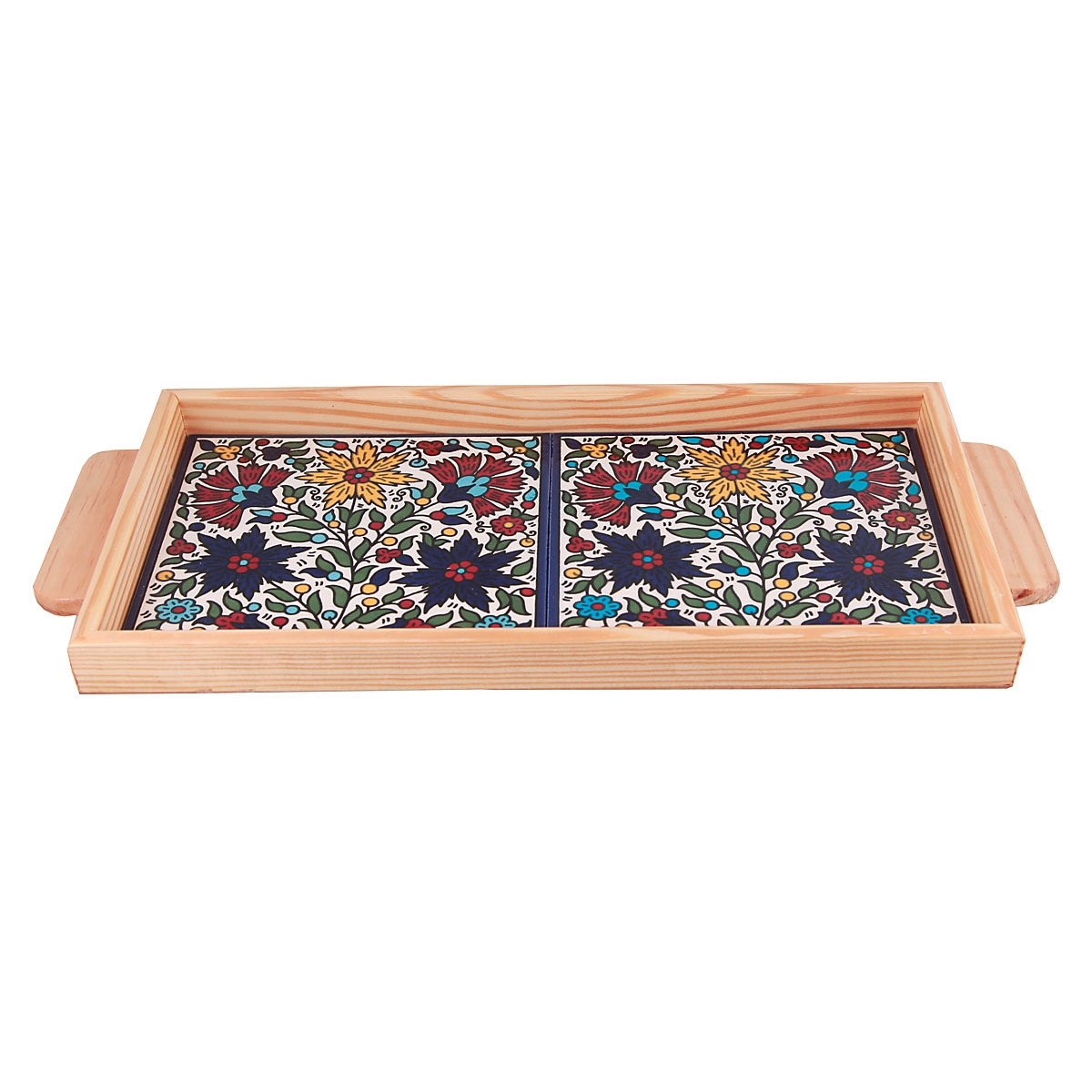 Armenian Ceramic & Wood Breakfast Tray (Colorful Flowers) - 1